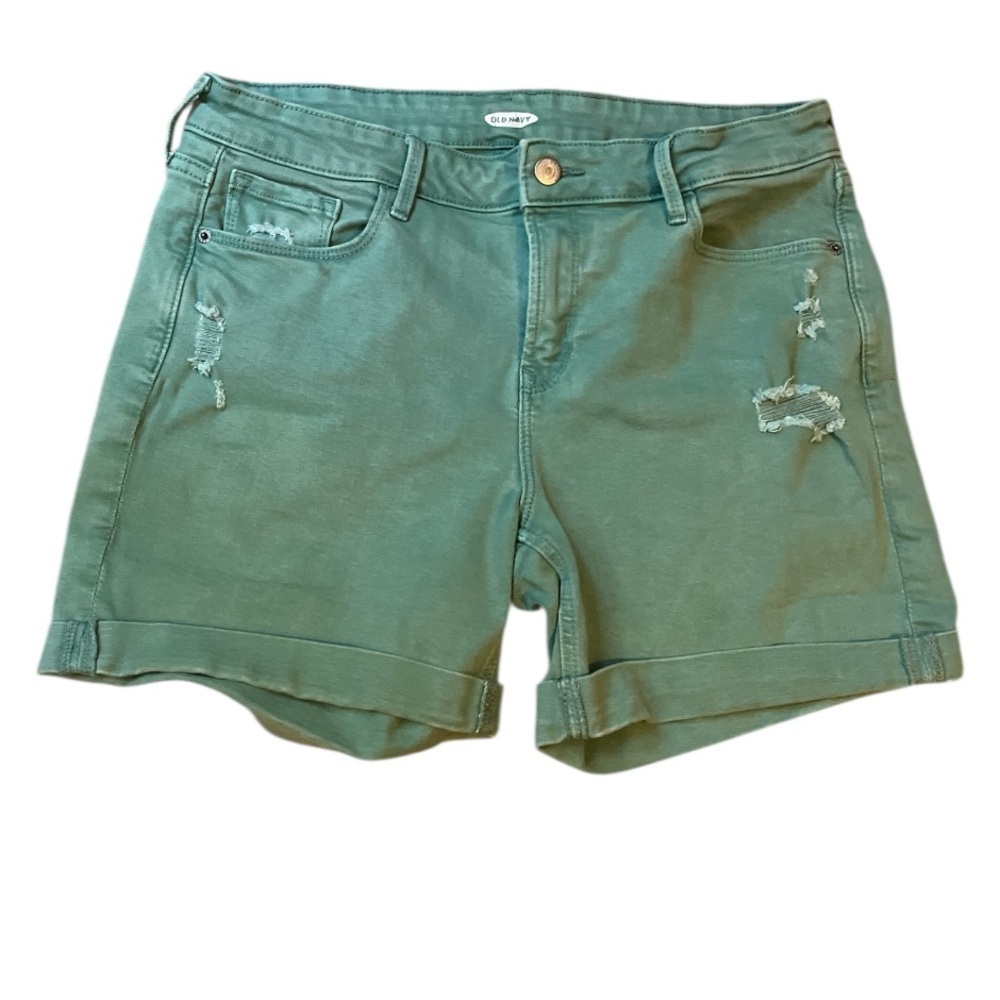 Old Navy Green Jean Shorts Distressed Mid Thigh